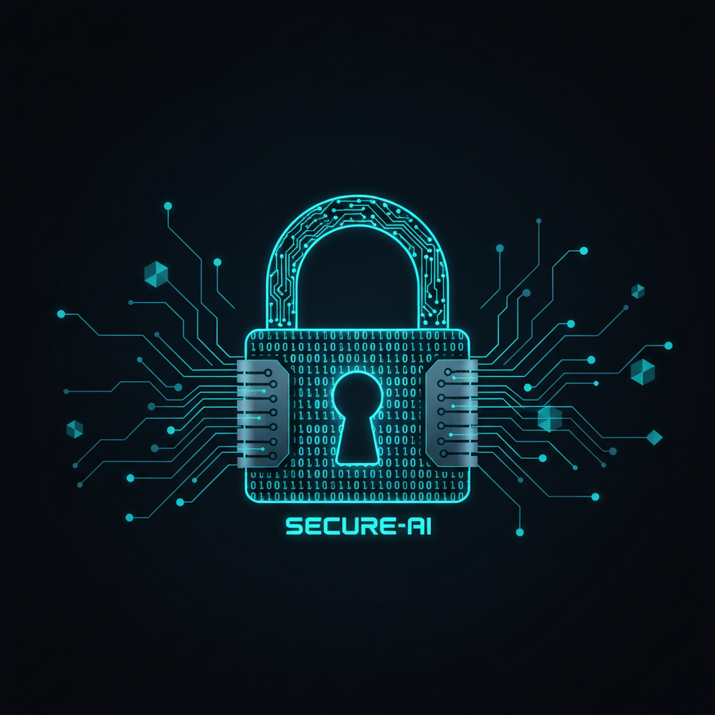 Secure AI agent with padlock and neural network – safe automation