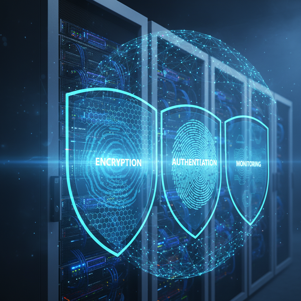 OpenClaw security layers – firewall, encryption, authentication, monitoring as protective shields